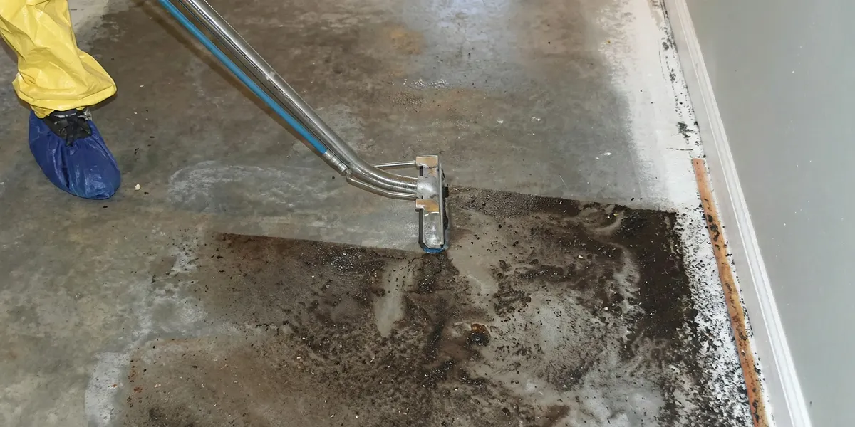 sewage removal technicians extracting contaminated wastewater from a residential floor in Grand Rapids, MI
